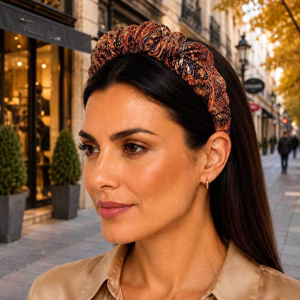 BARBARA terracotta paisley satin στέκα μαλλιών – VinD.gr