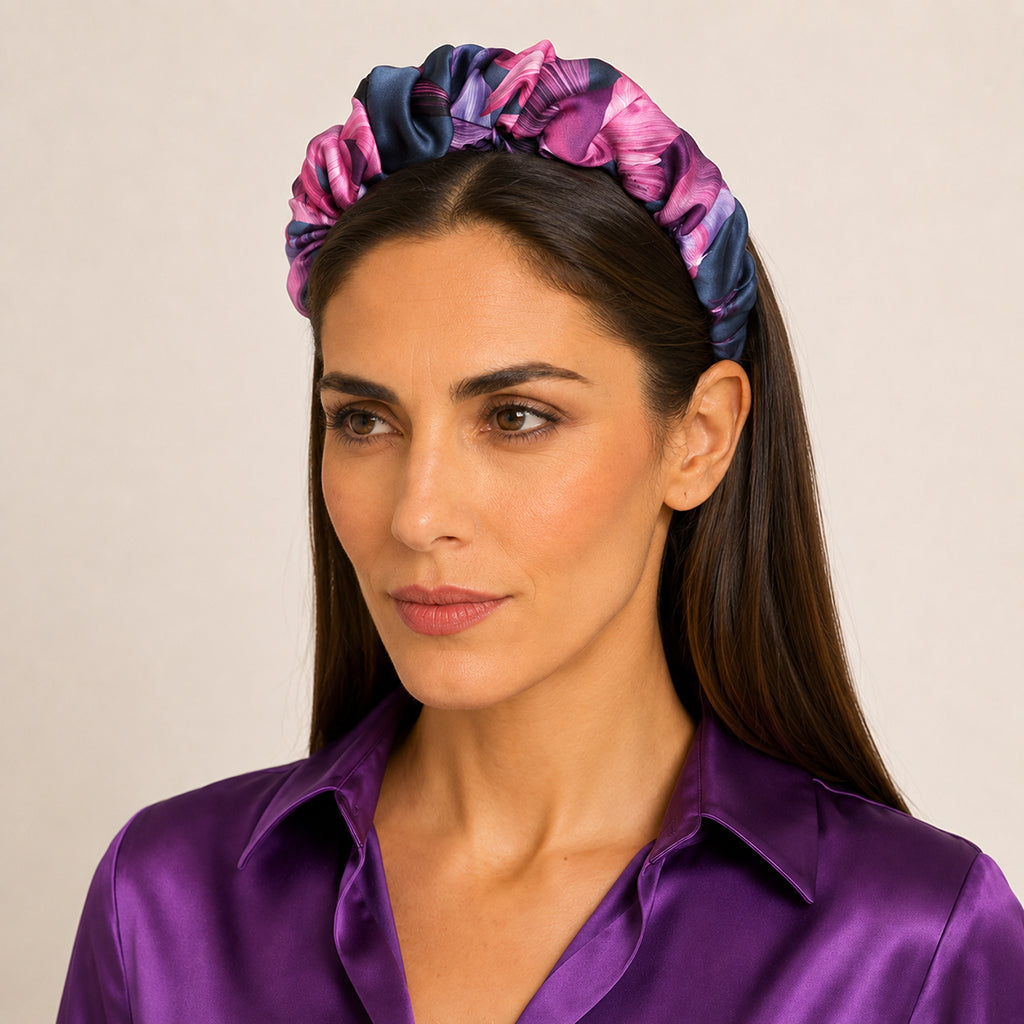 CAROL magenta purple Jacobean floral satin στέκα μαλλιών – VinD.gr