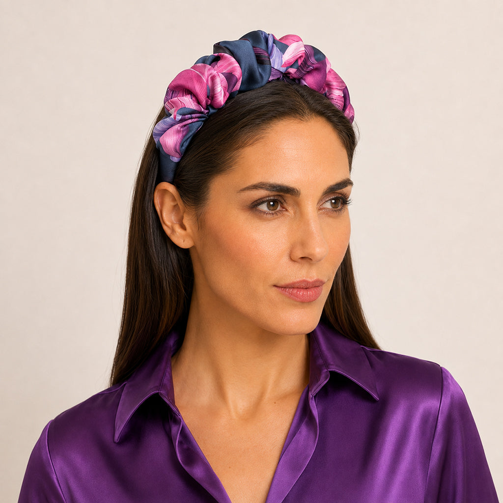 CAROL magenta purple Jacobean floral satin στέκα μαλλιών – VinD.gr