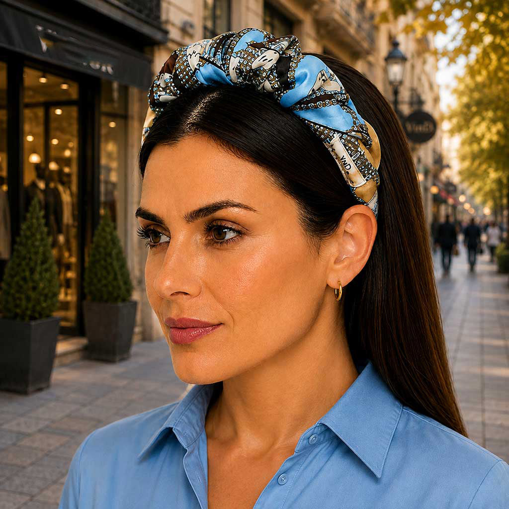 CHEVAL caramel light blue horses satin στέκα μαλλιών – VinD.gr
