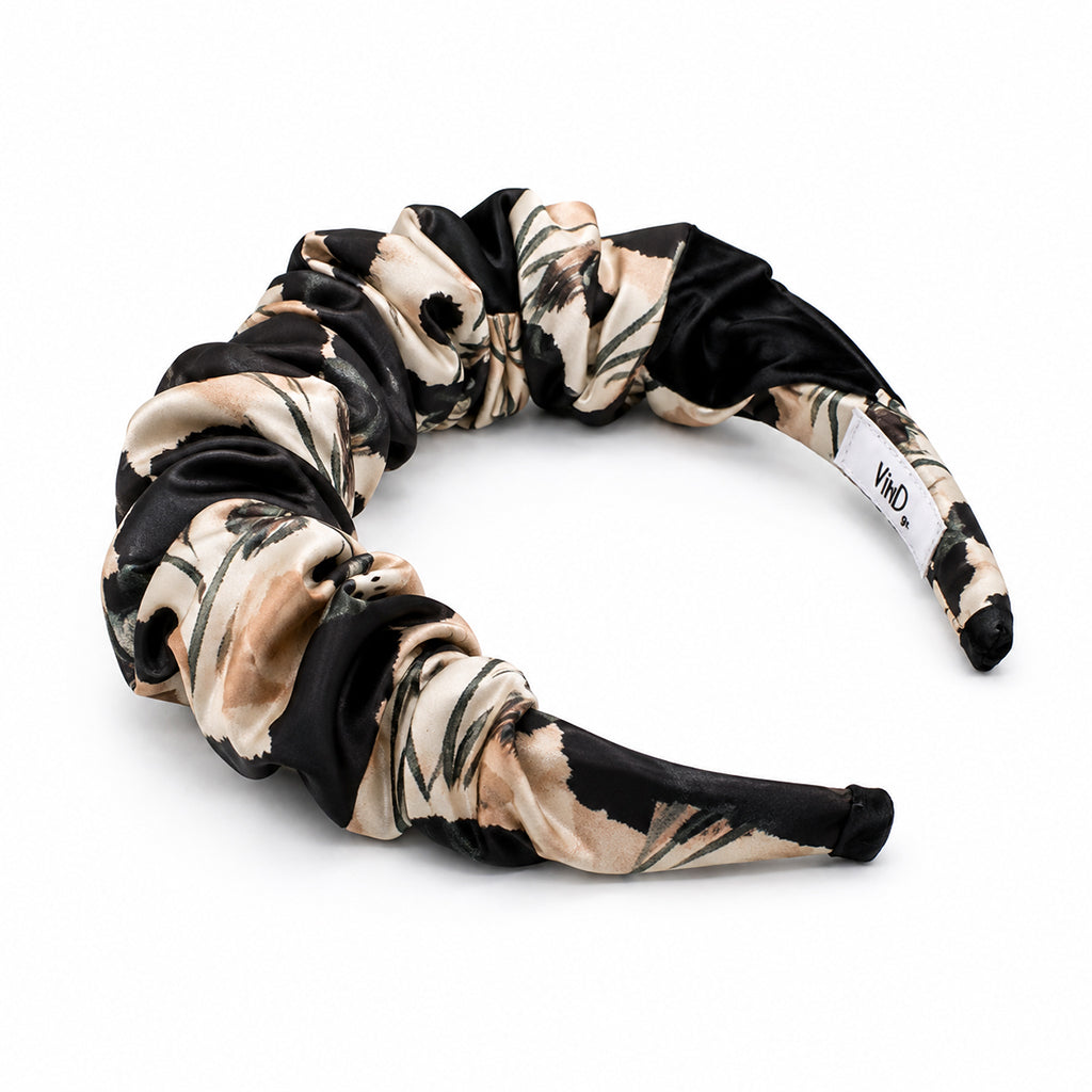 ELDA mocha black ivory floral satin στέκα μαλλιών – VinD.gr