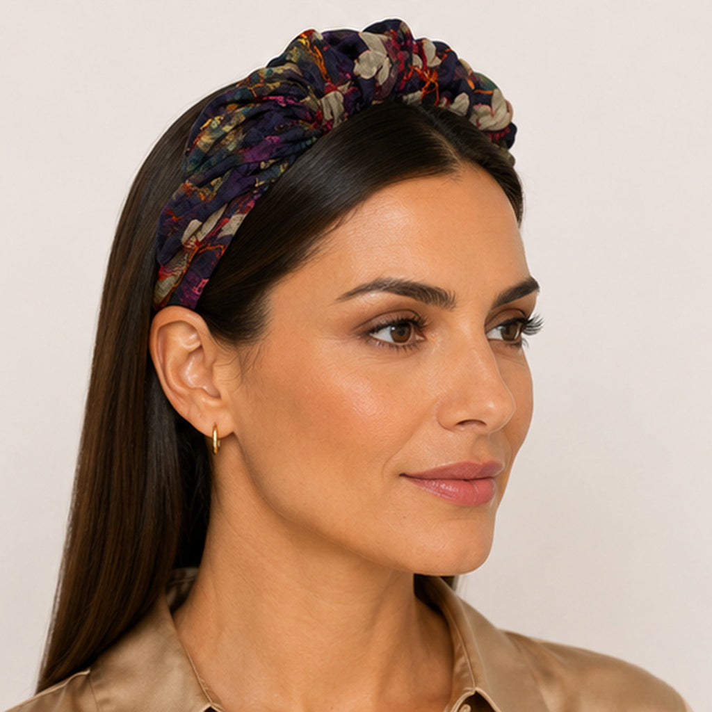 ELVIRE berry navy ochre birds satin στέκα μαλλιών – VinD.gr