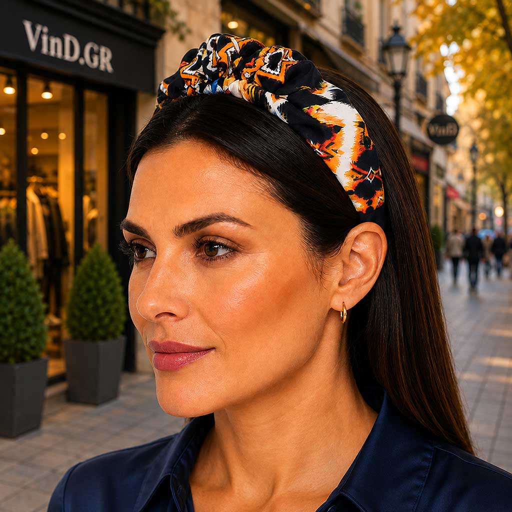 FABIANNA blue terracotta ethnic oriental satin στέκα μαλλιών – VinD.gr