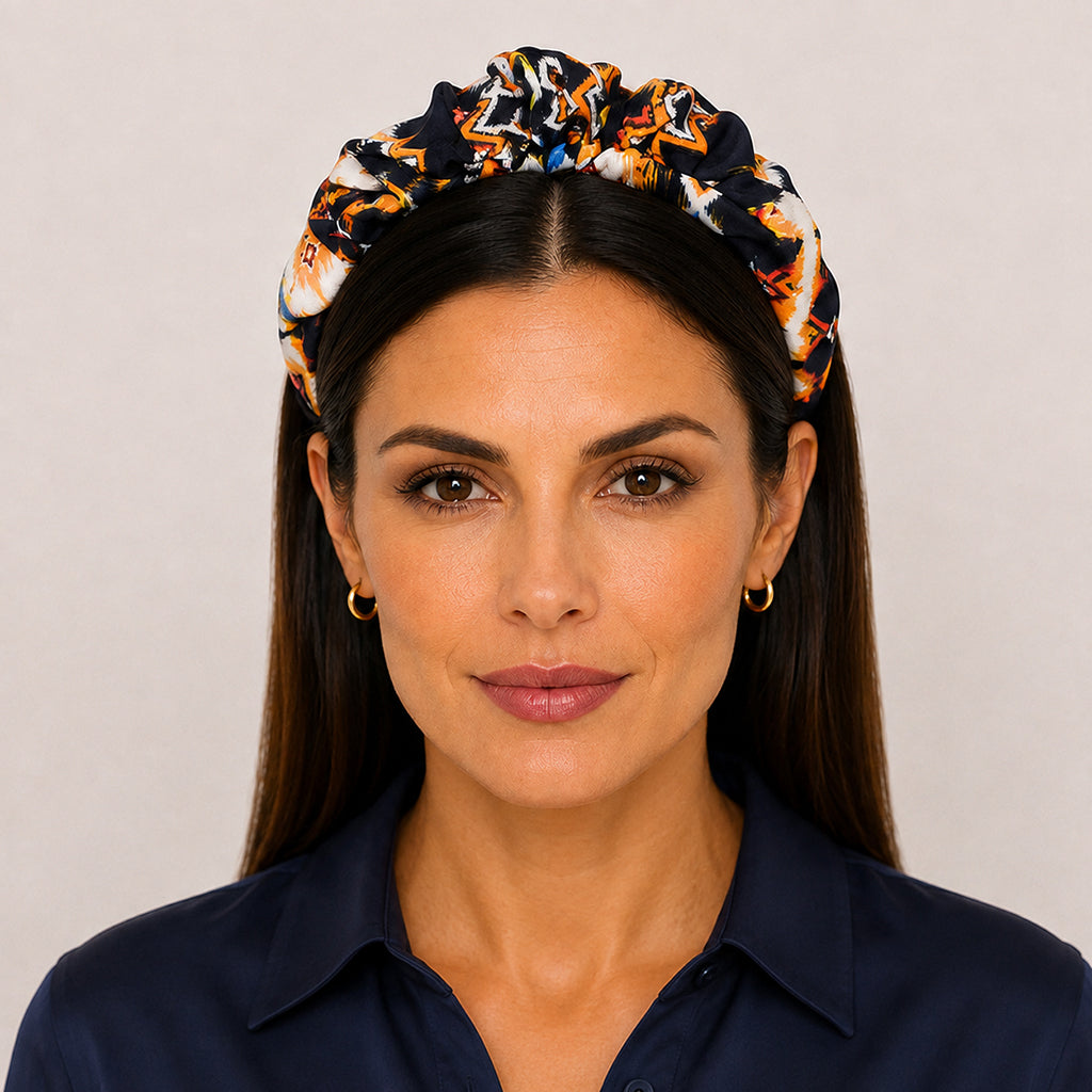 FABIANNA blue terracotta ethnic oriental satin στέκα μαλλιών – VinD.gr