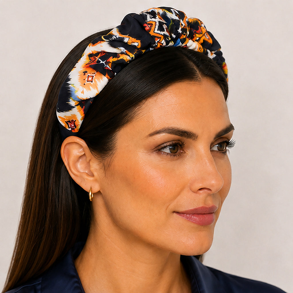 FABIANNA blue terracotta ethnic oriental satin στέκα μαλλιών – VinD.gr
