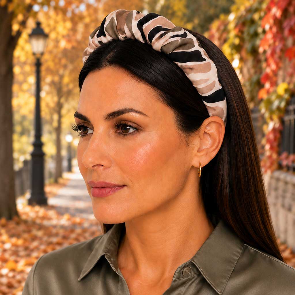 FLORENCE beige mocha stylized leaves satin στέκα μαλλιών – VinD.gr