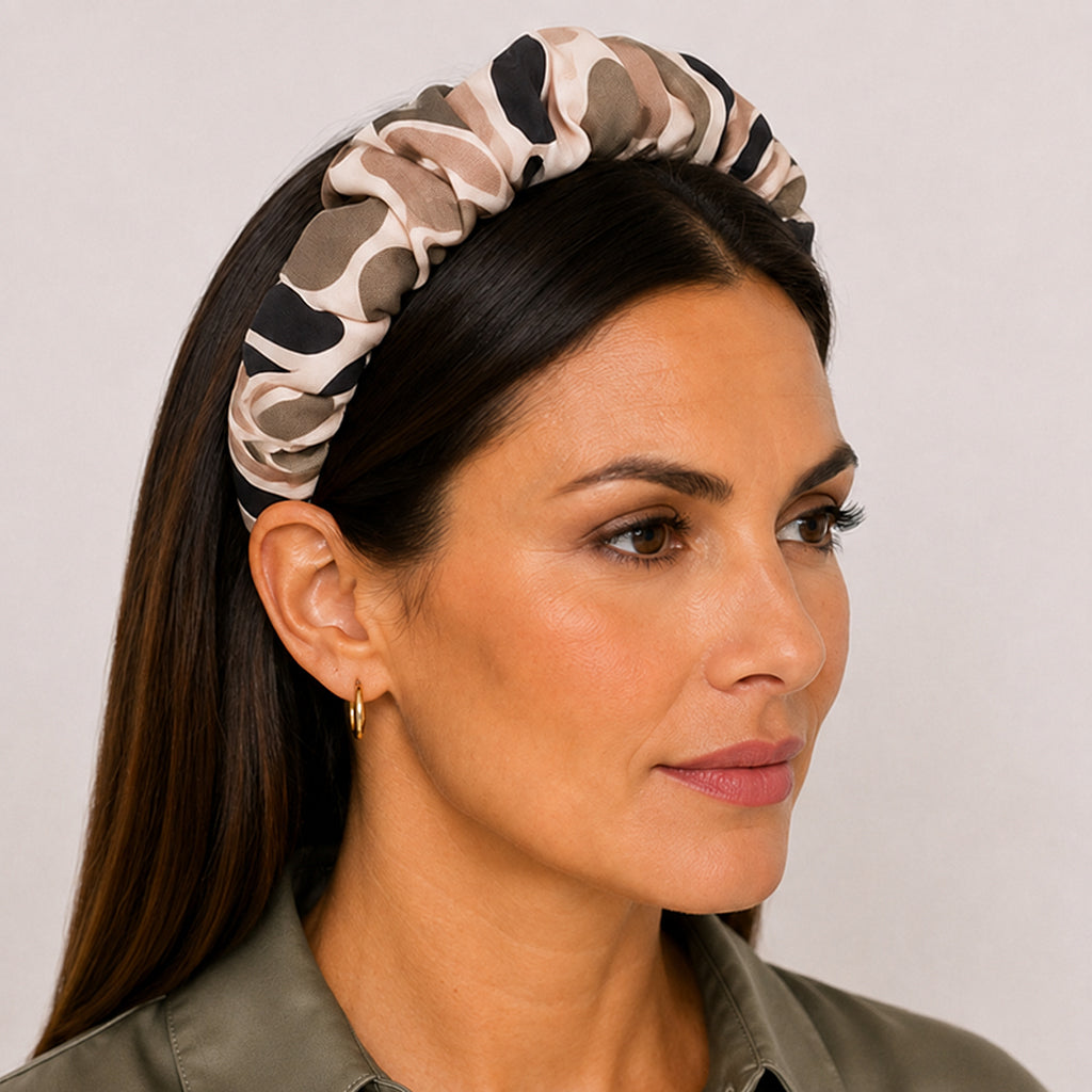 FLORENCE beige mocha stylized leaves satin στέκα μαλλιών – VinD.gr