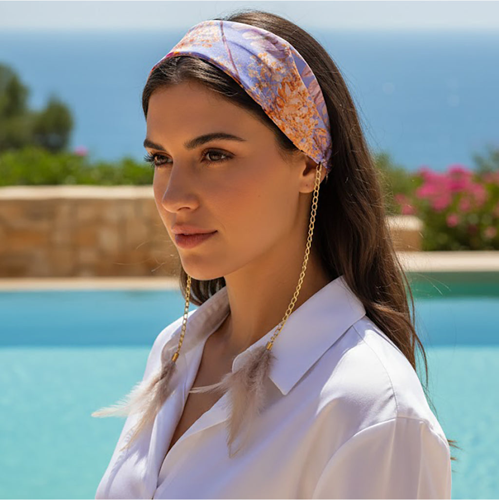 LILIAN: Χειροποίητη στέκα, σατεν, αλυσίδα χρυσαφί, φτερά