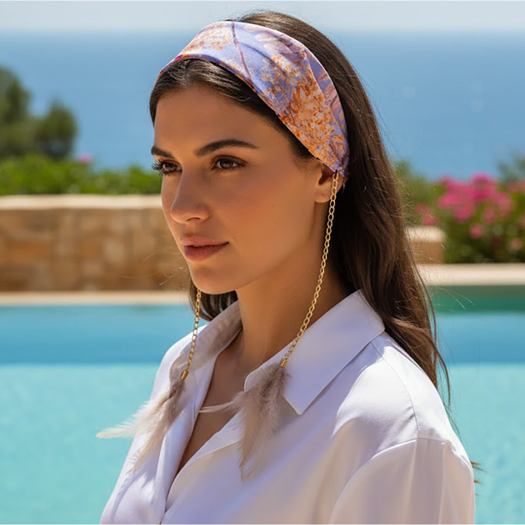 LILIAN: Χειροποίητη στέκα, σατεν, αλυσίδα χρυσαφί, φτερά