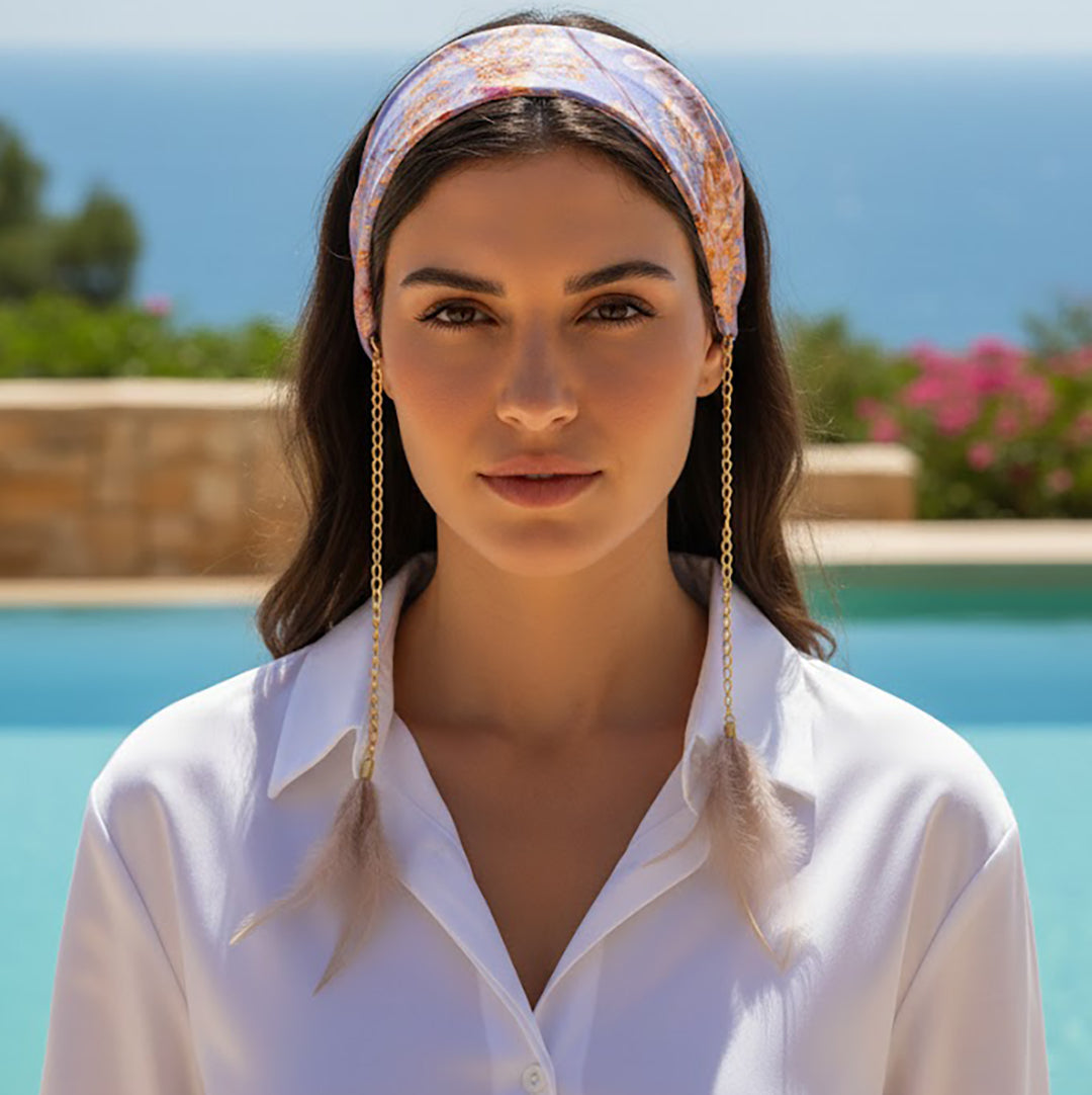 LILIAN: Χειροποίητη στέκα, σατεν, αλυσίδα χρυσαφί, φτερά