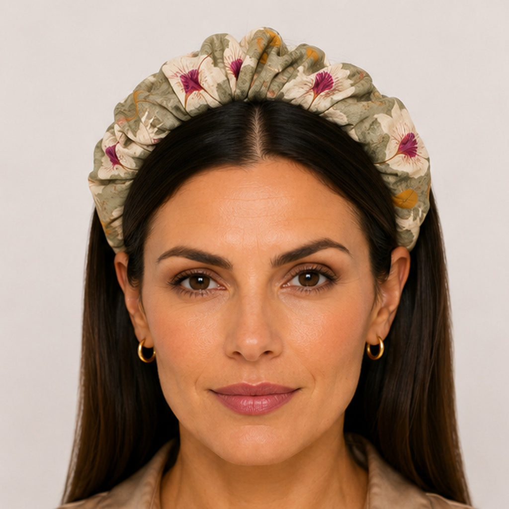 INES green ivory tribal floral satin στέκα μαλλιών – VinD.gr