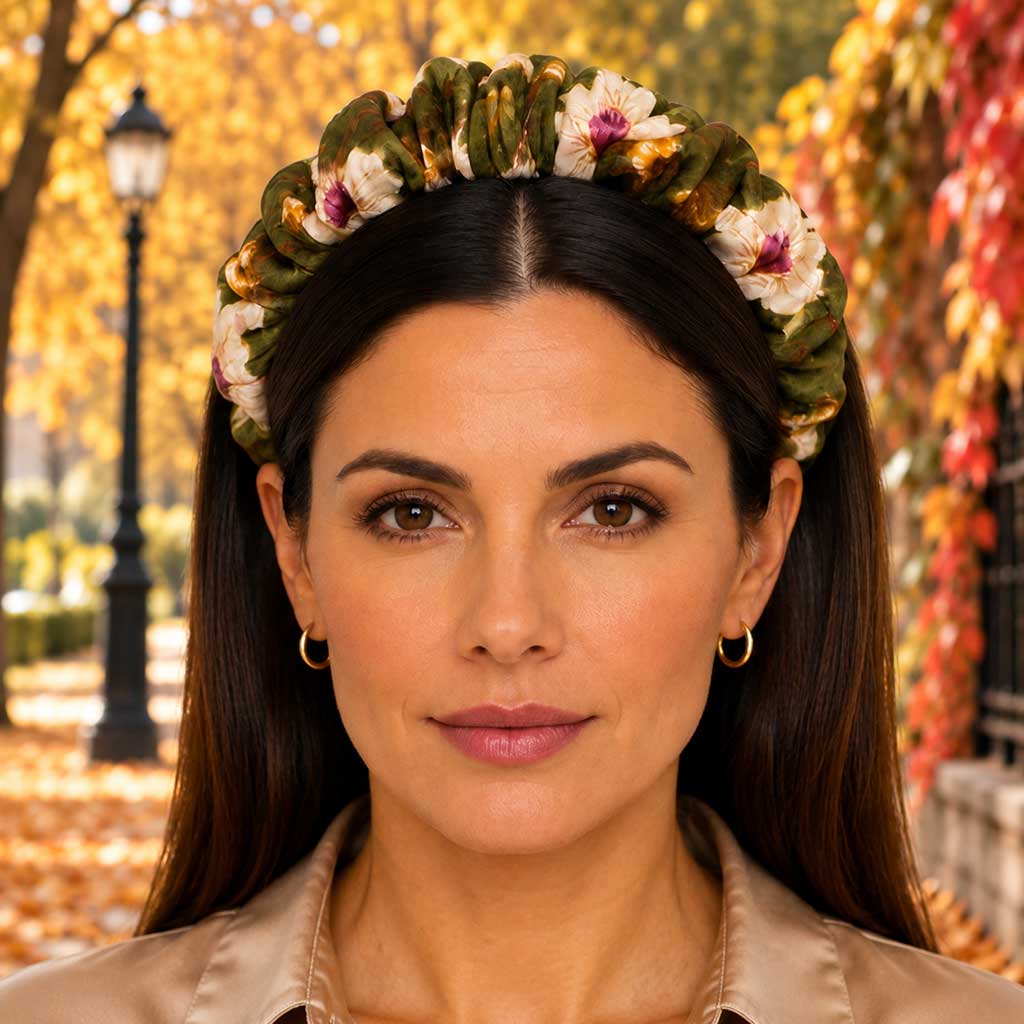LUCIA green bold floral satin στέκα μαλλιών – VinD.gr