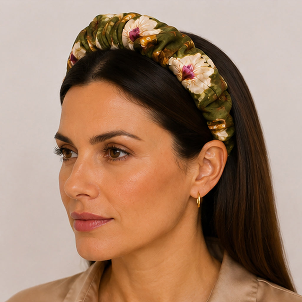 LUCIA green bold floral satin στέκα μαλλιών – VinD.gr