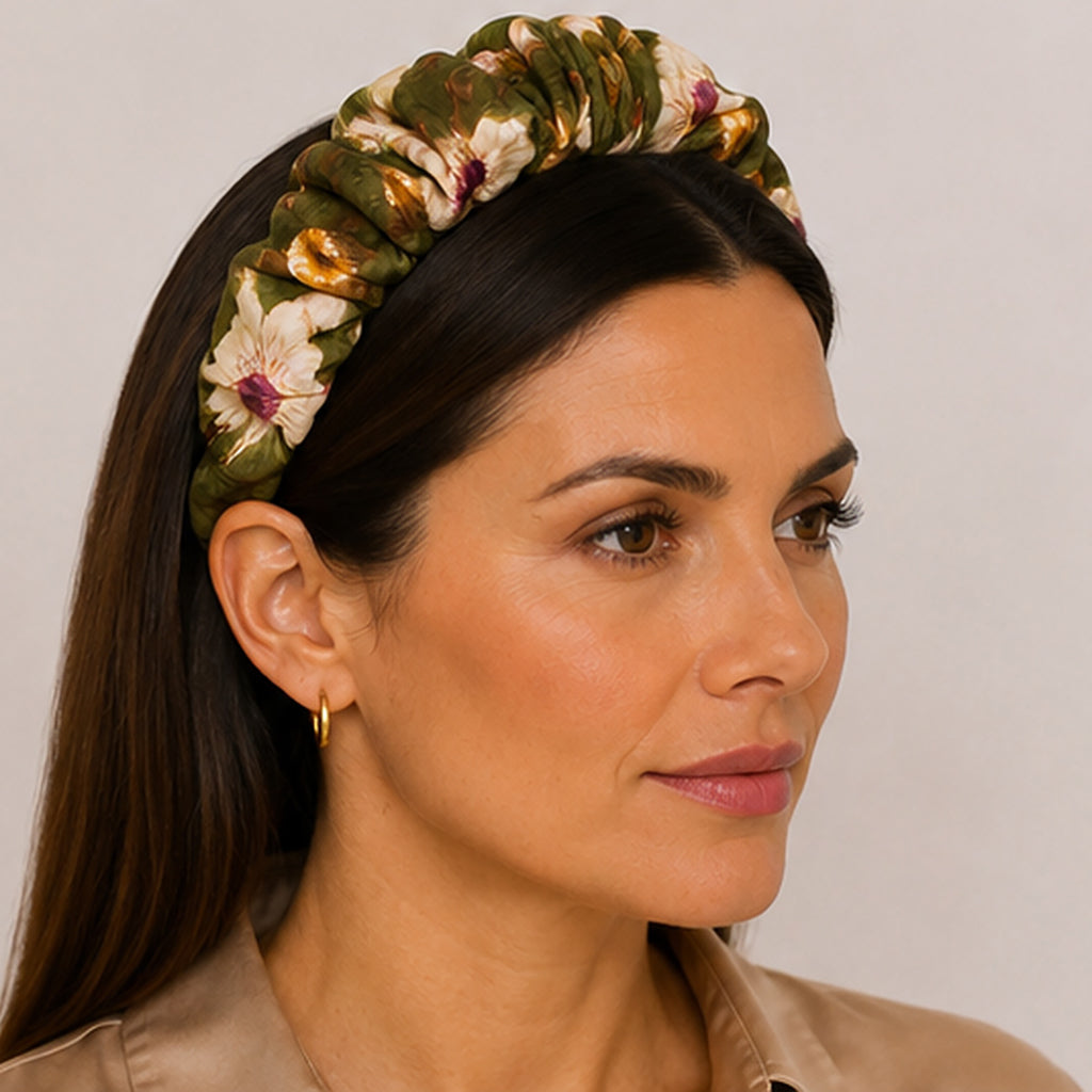LUCIA green bold floral satin στέκα μαλλιών – VinD.gr