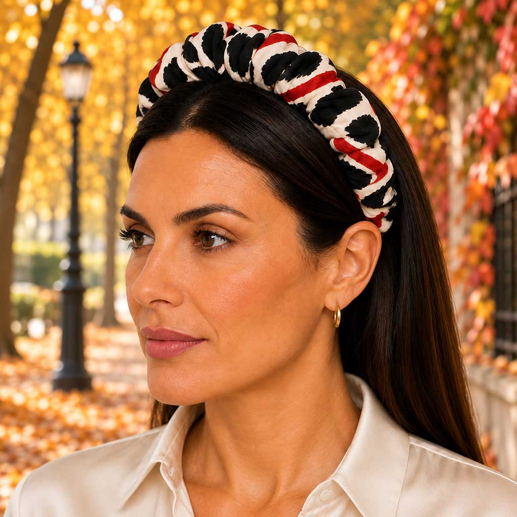 MARTA ivory grey ethnic ikat satin στέκα μαλλιών – VinD.gr