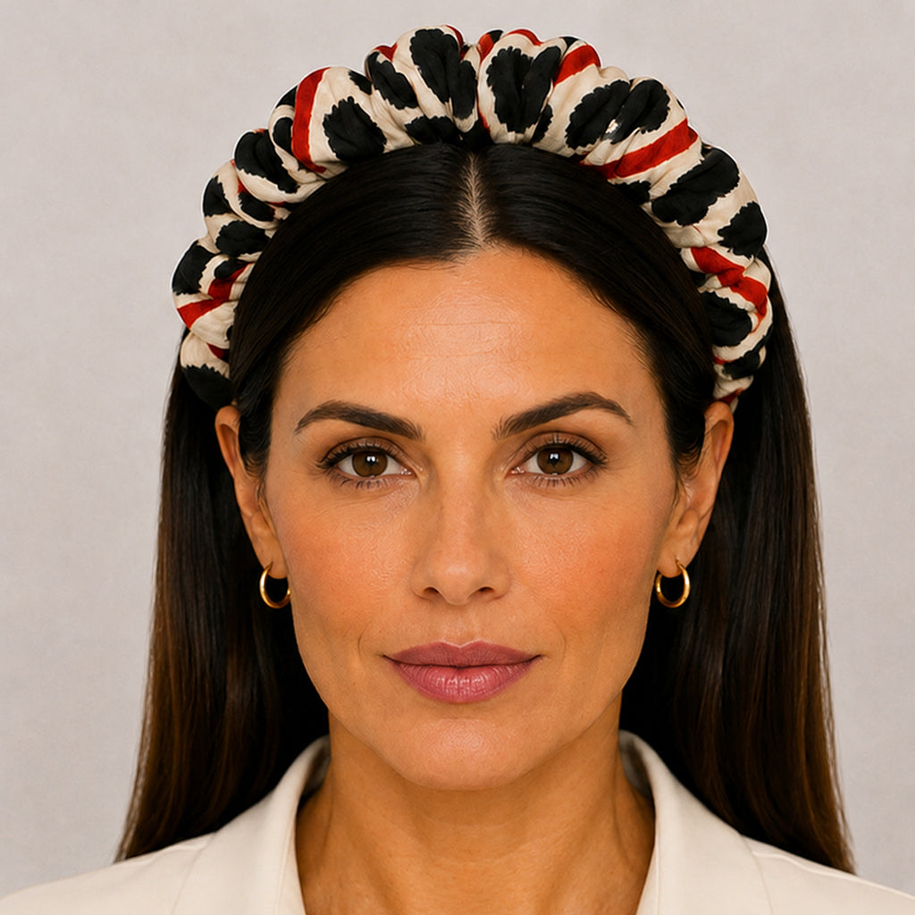 MARTA ivory grey ethnic ikat satin στέκα μαλλιών – VinD.gr