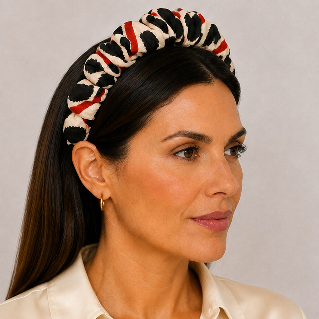 MARTA ivory grey ethnic ikat satin στέκα μαλλιών – VinD.gr