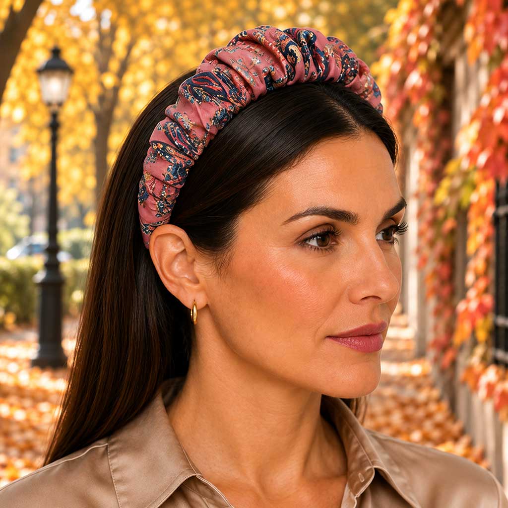 MILLA dusty rose blue paisley satin στέκα μαλλιών – VinD.gr