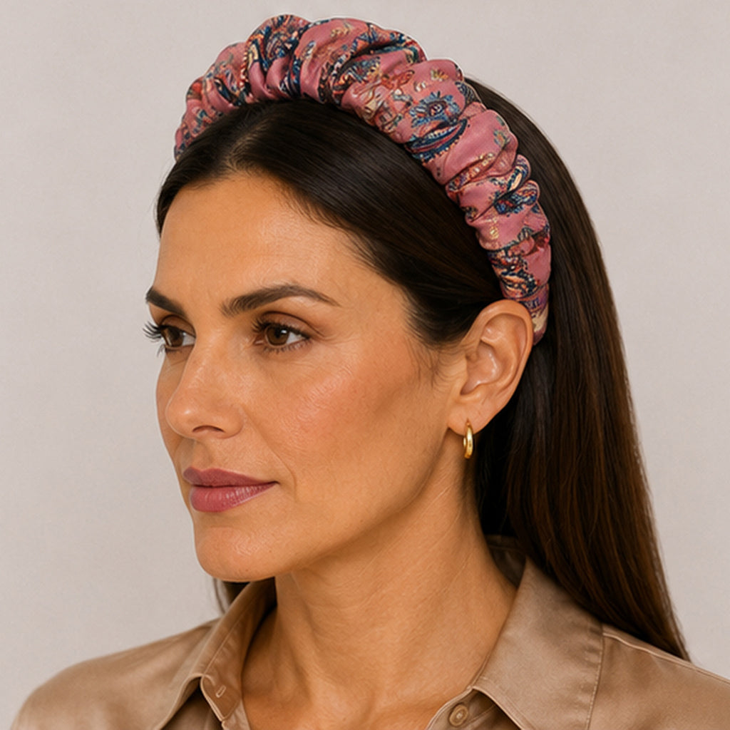 MILLA dusty rose blue paisley satin στέκα μαλλιών – VinD.gr