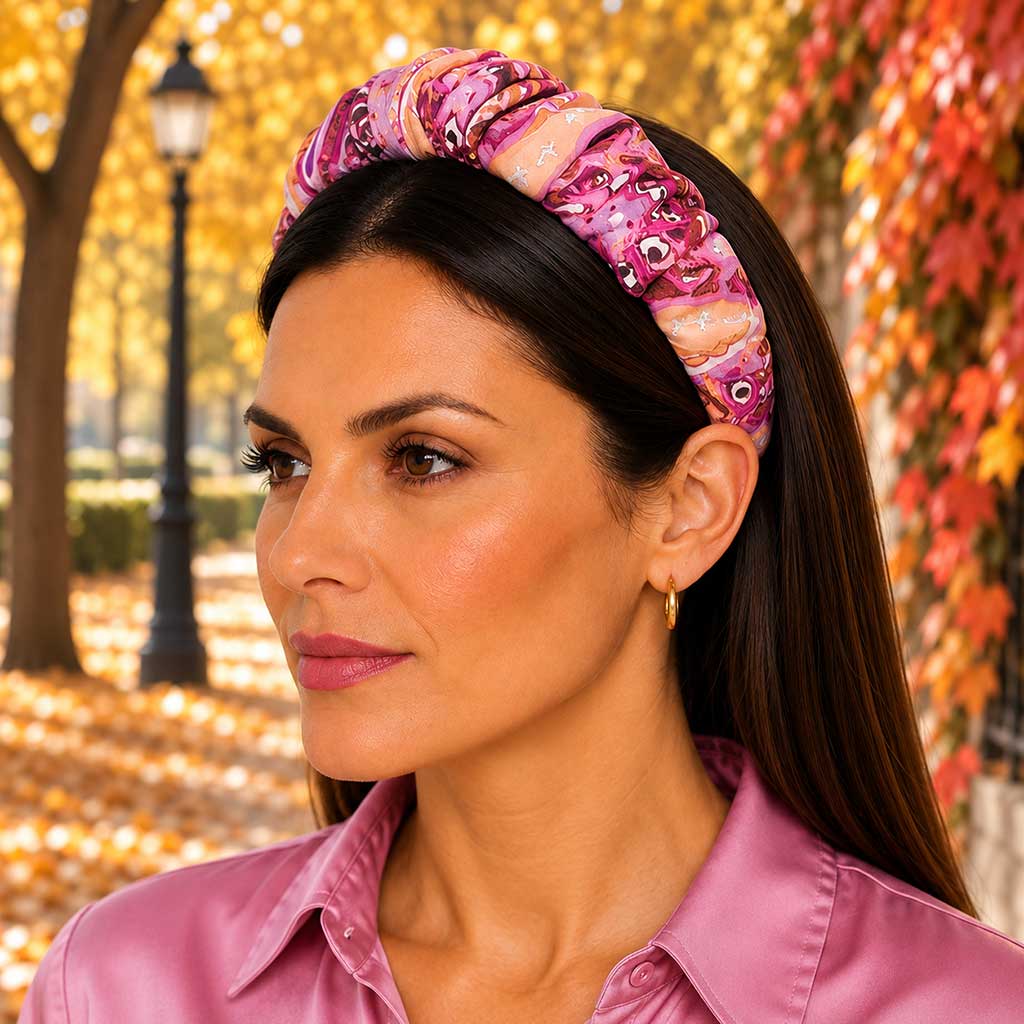 NEYTIRI purple lilac peach argyle damask satin στέκα μαλλιών – VinD.gr