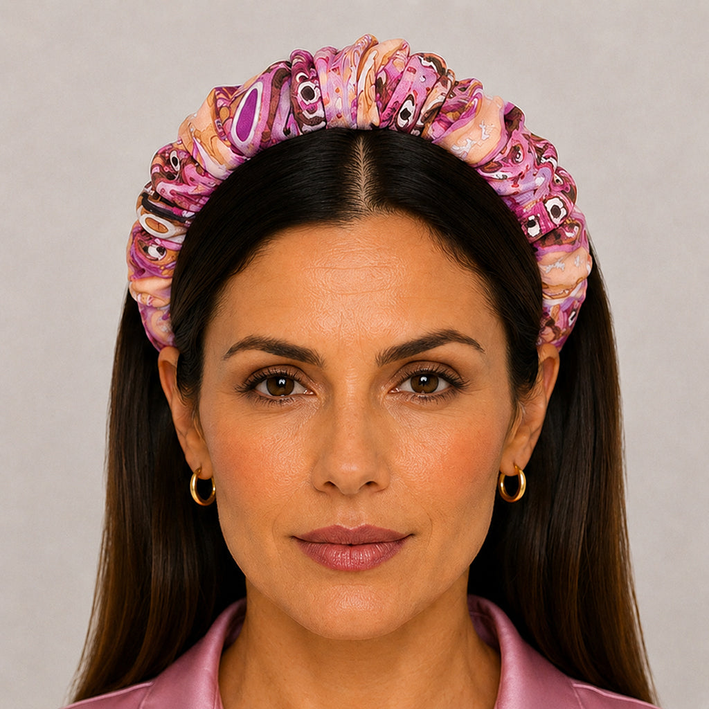 NEYTIRI purple lilac peach argyle damask satin στέκα μαλλιών – VinD.gr