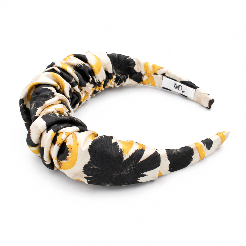 NOBU black mustard ecru abstract floral satin στέκα μαλλιών – VinD.gr