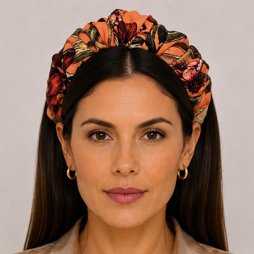 ROSETTE salmon berry olive jungle leaves satin στέκα μαλλιών – VinD.gr