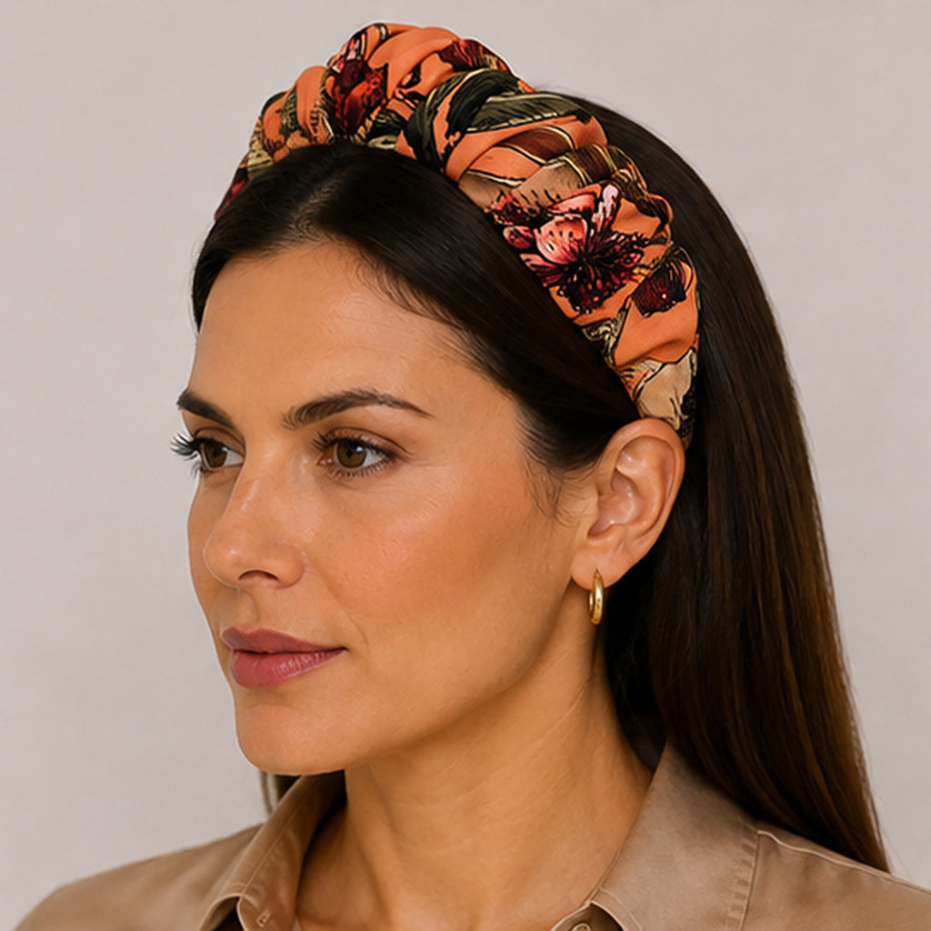 ROSETTE salmon berry olive jungle leaves satin στέκα μαλλιών – VinD.gr
