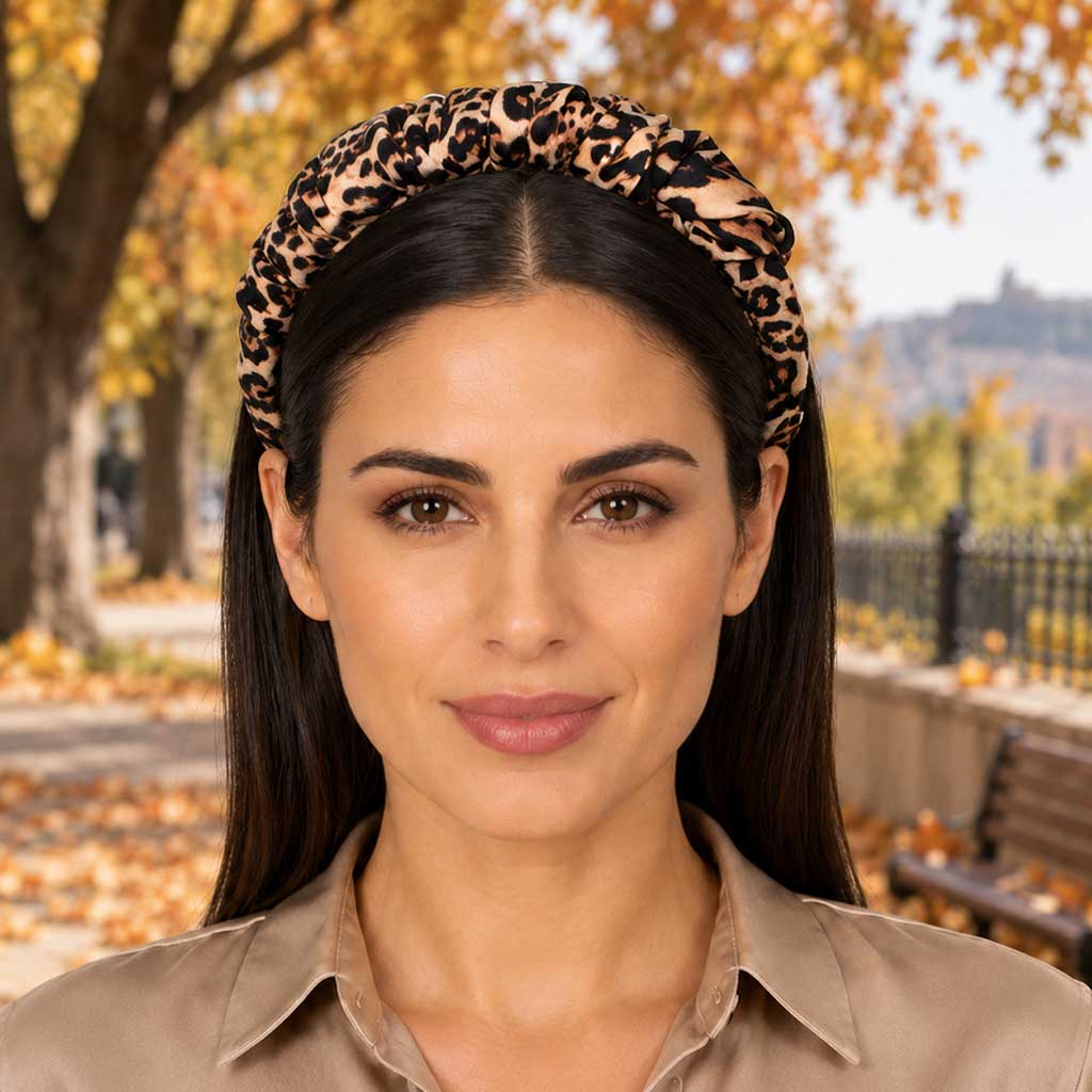 STEPHANIE camel black leopard satin στέκα μαλλιών – VinD.gr