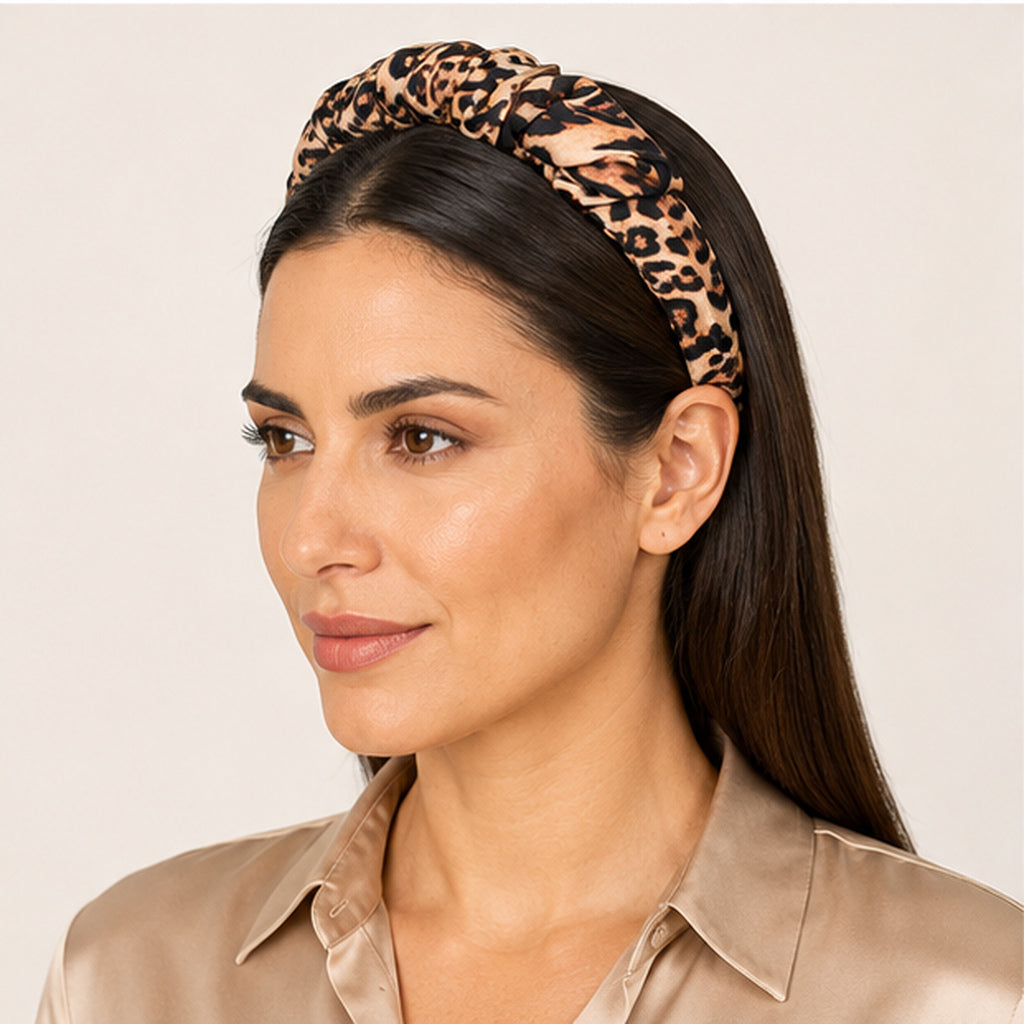 STEPHANIE camel black leopard satin στέκα μαλλιών – VinD.gr