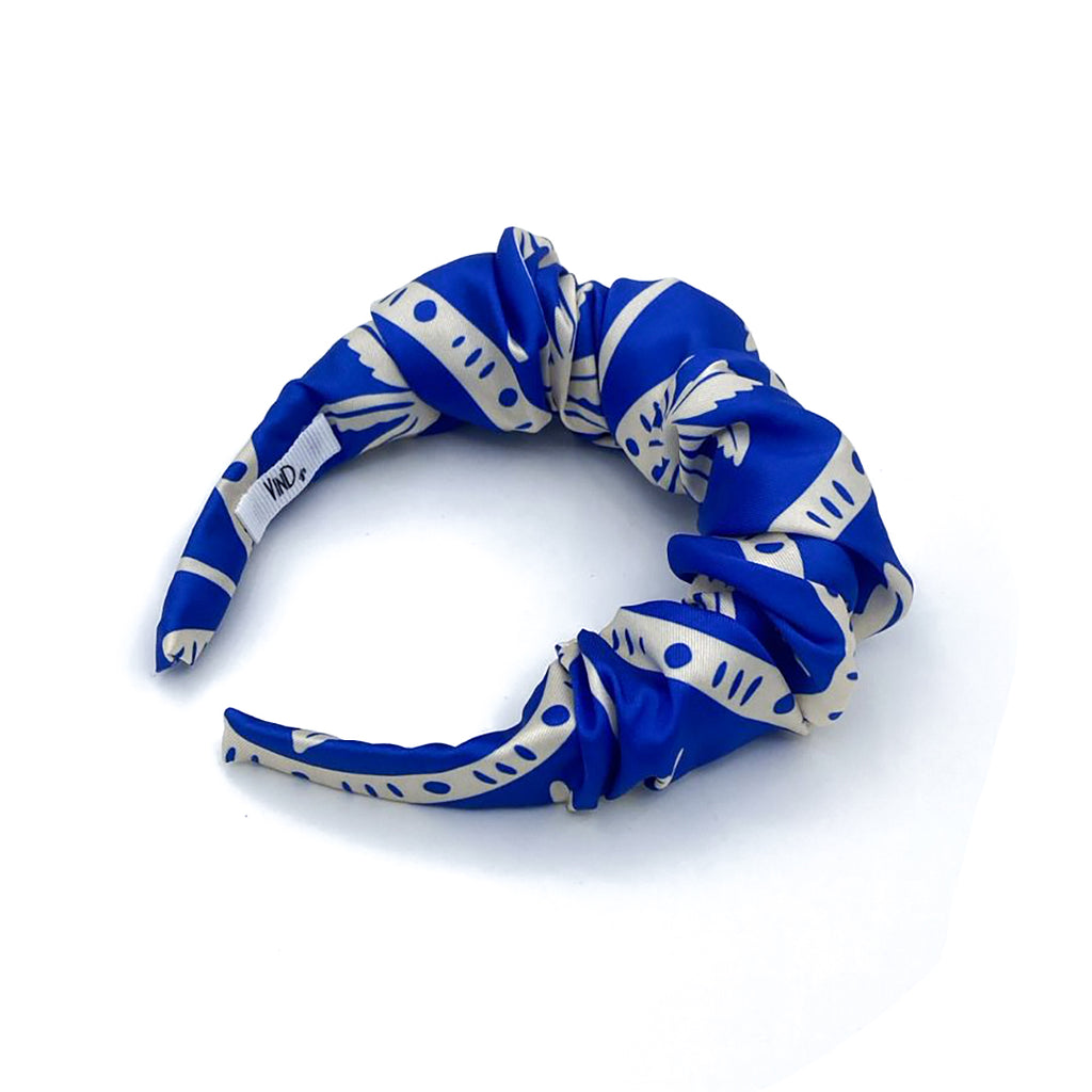 TARIFA: Εμπριμε στέκα μαλλιών, royal blue, ivoire, σατεν, χειροποίητη