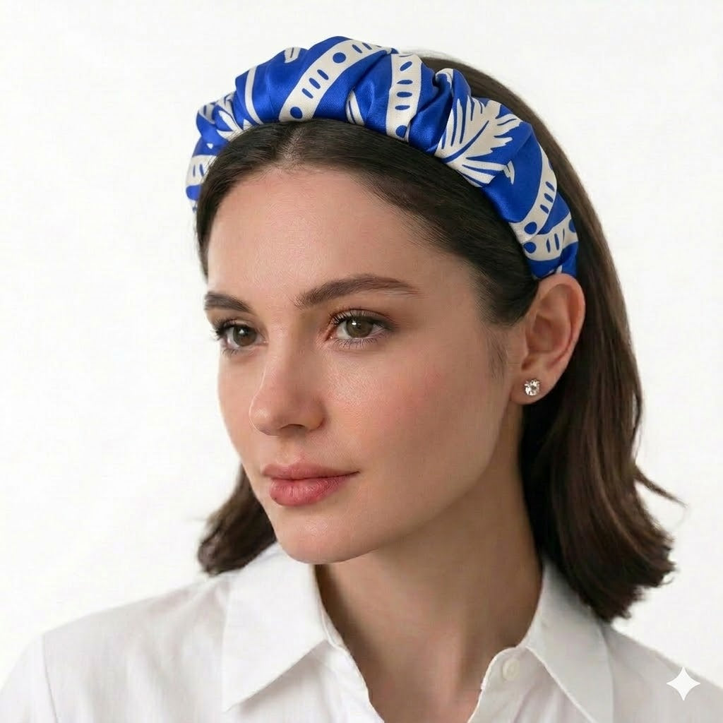 TARIFA: Εμπριμε στέκα μαλλιών, royal blue, ivoire, σατεν, χειροποίητη
