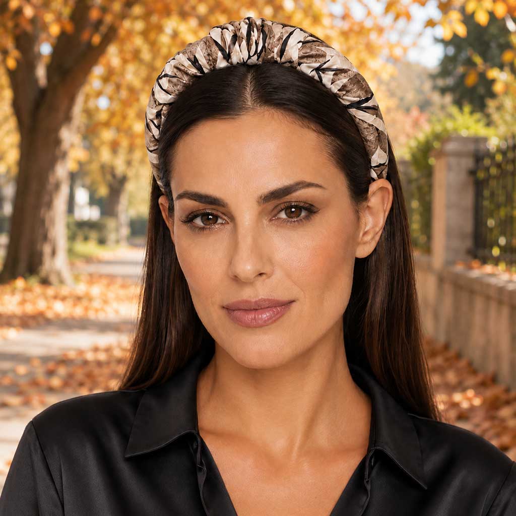 TIBERIA brown leaf satin στέκα μαλλιών – VinD.gr
