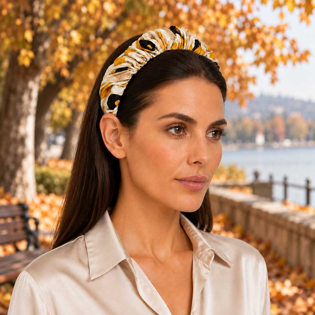 TORES mustard ivory grey ethnic tribal satin στέκα μαλλιών – VinD.gr