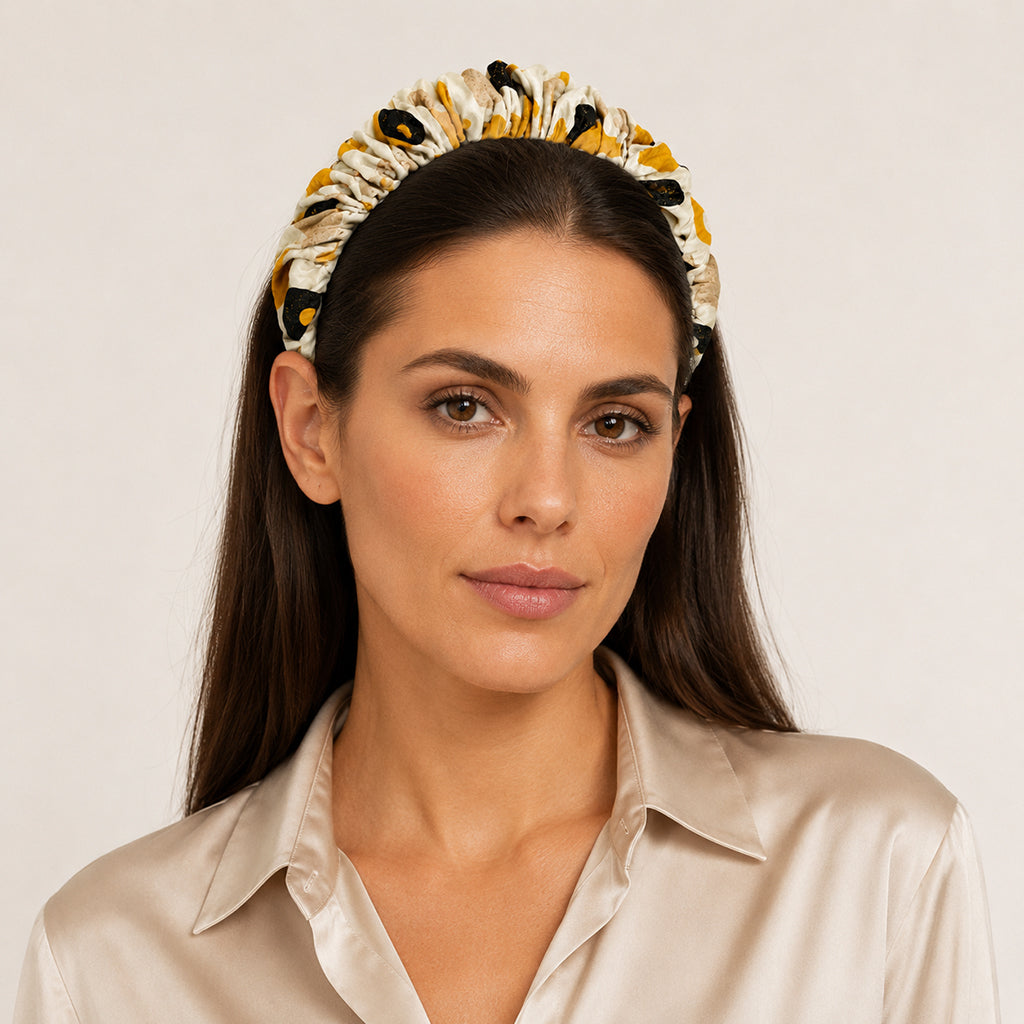 TORES mustard ivory grey ethnic tribal satin στέκα μαλλιών – VinD.gr