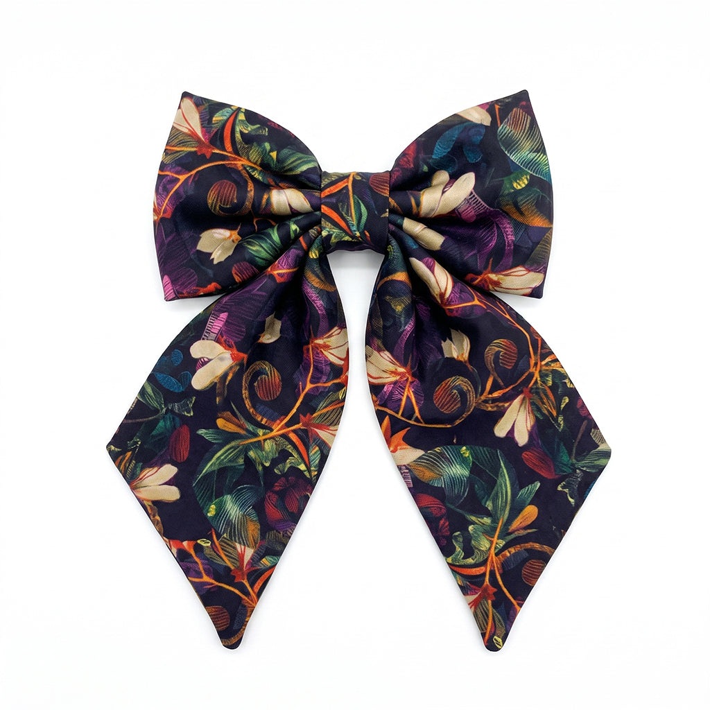 AMANDA satin φιόγκος με πολύχρωμο floral print και μπαρέτα