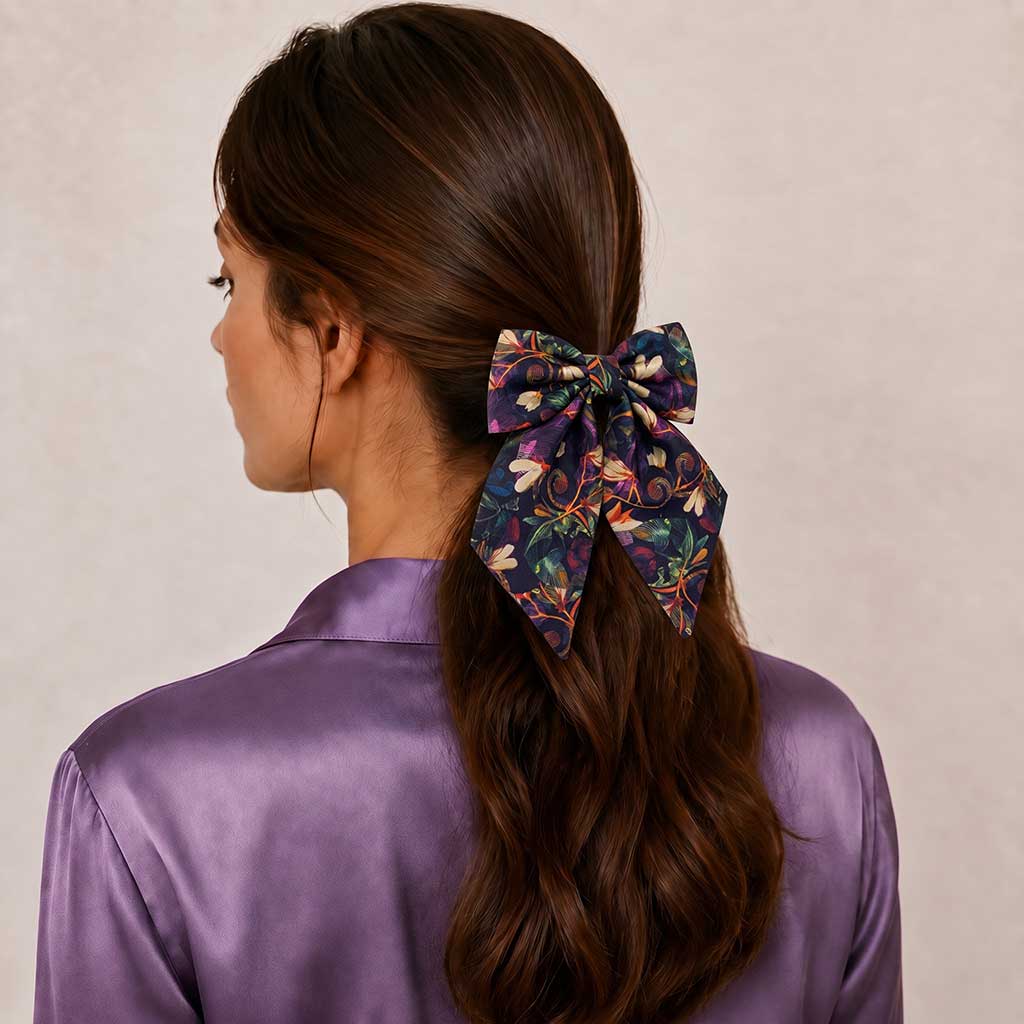 AMANDA πολύχρωμος floral satin φιόγκος μαλλιών – VinD.gr