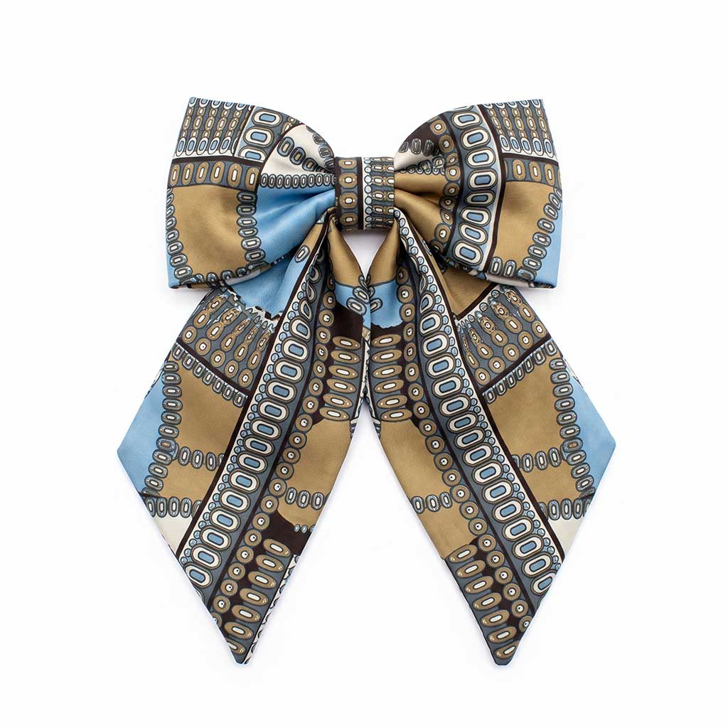 CHEVAL caramel light blue horses satin φιόγκος μαλλιών – VinD.gr