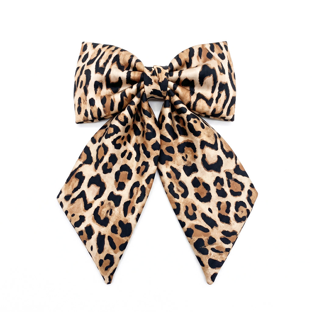 HAFSA coffee beige black leopard satin φιόγκος μαλλιών – VinD.gr
