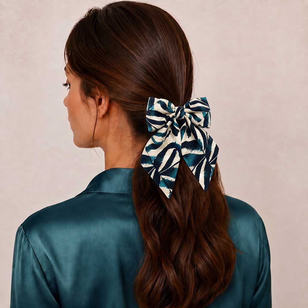 IFRAN beige teal ethnic satin φιόγκος μαλλιών – VinD.gr