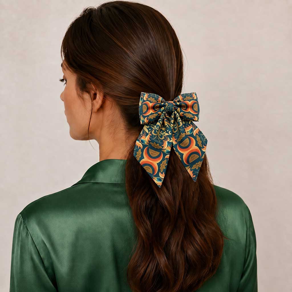 ISABEL camel green terracotta folk satin φιόγκος μαλλιών – VinD.gr