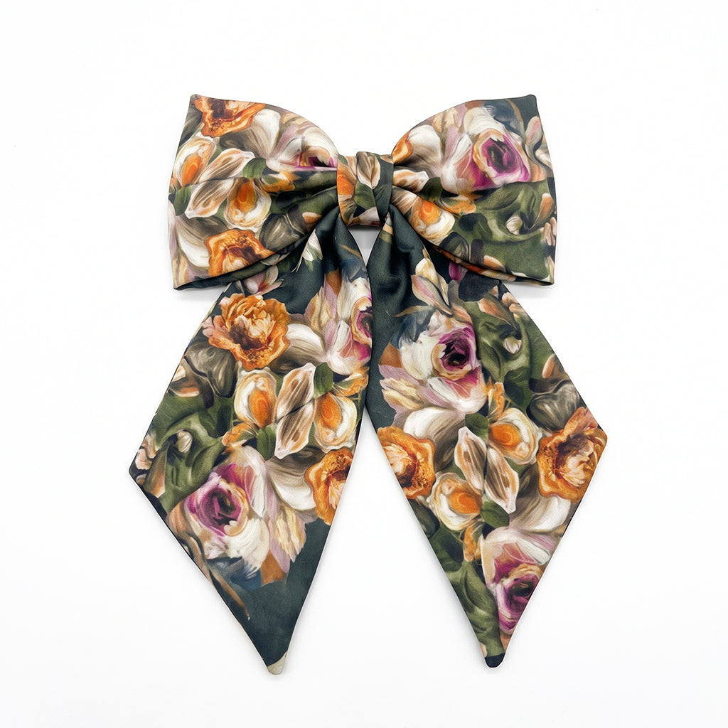 LUCIA πράσινος floral satin φιόγκος μαλλιών – VinD.gr