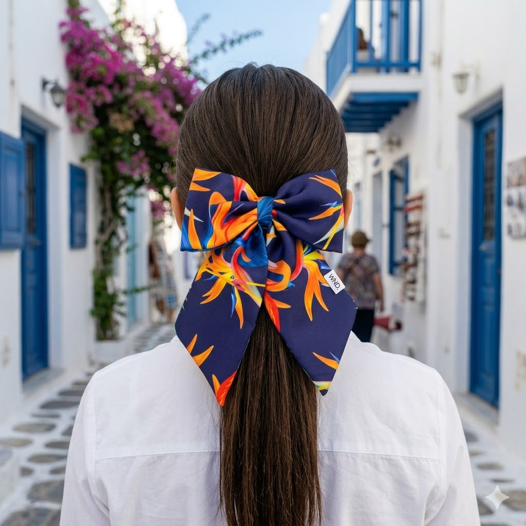 MALAGA: Εμπριμέ χειροποίητος, φιόγκος μαλλιών, με μπαρέτα