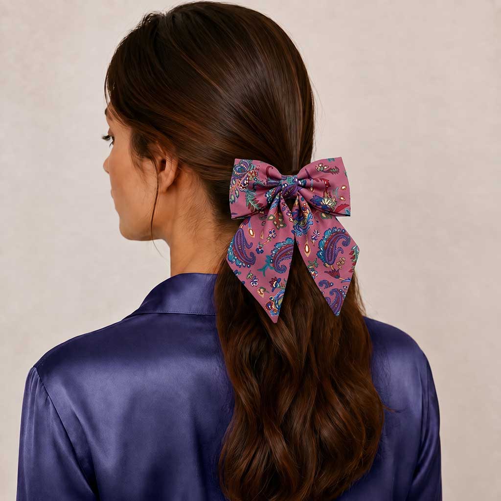 MILLA dusty rose blue paisley satin φιόγκος μαλλιών – VinD.gr