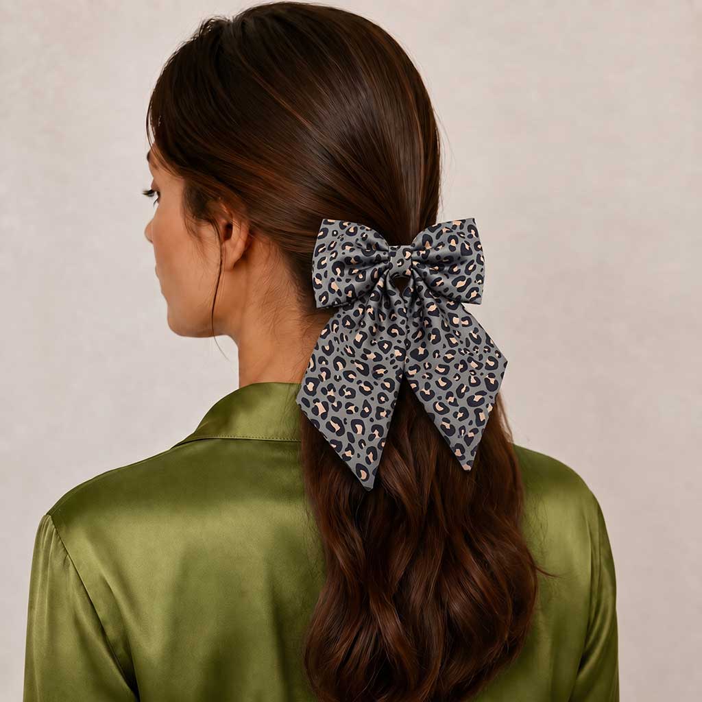 RAHEL GREY anthracite beige animal satin φιόγκος μαλλιών – VinD.gr