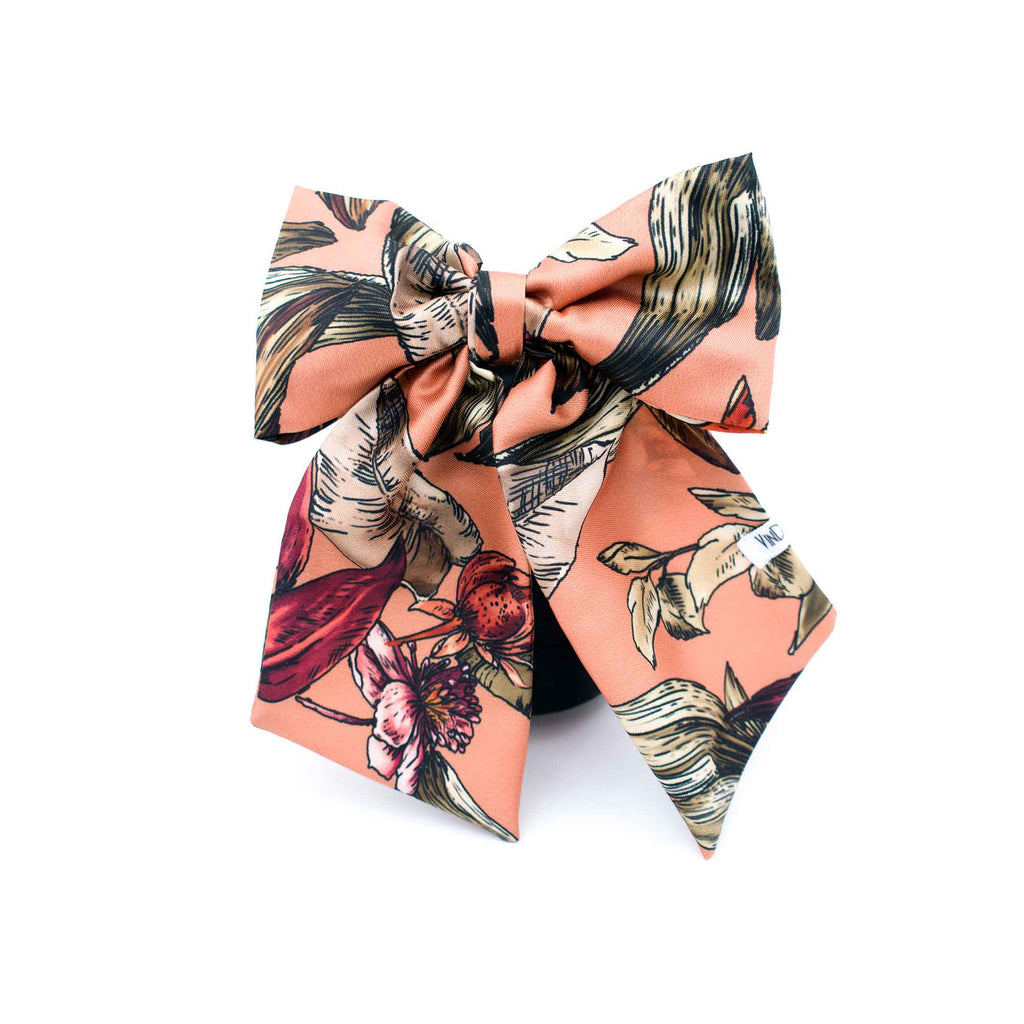 ROSETTE salmon berry olive jungle leaves satin φιόγκος μαλλιών – VinD.gr