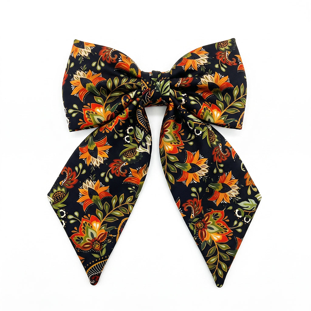 SALVADORA black olive cinnamon paisley satin φιόγκος μαλλιών – VinD.gr
