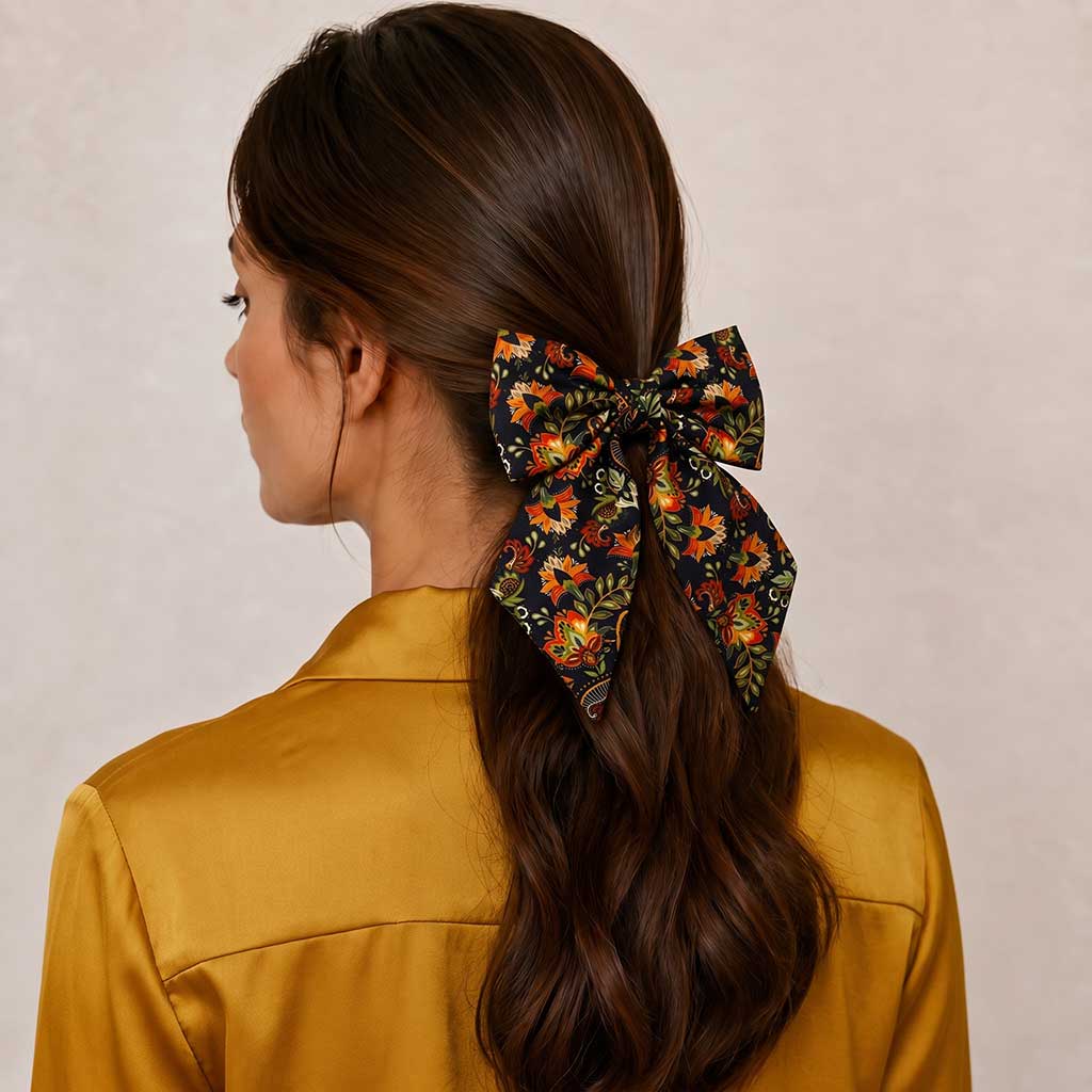 SALVADORA black olive cinnamon paisley satin φιόγκος μαλλιών – VinD.gr
