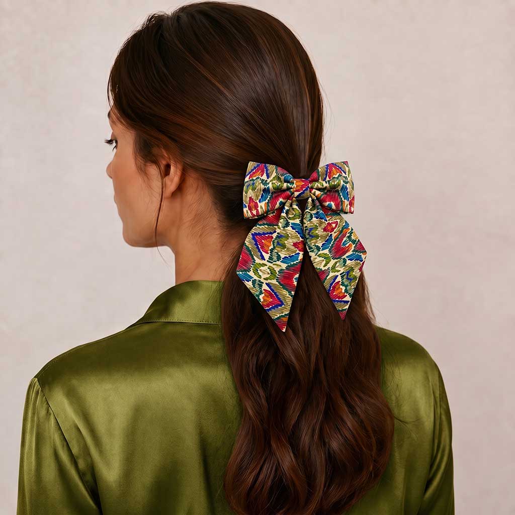 SELVA green multicolor ikat satin φιόγκος μαλλιών – VinD.gr