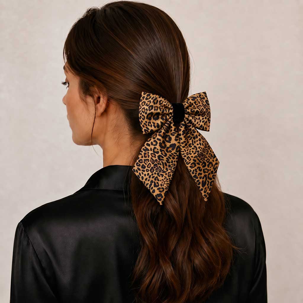 STEPHANIE camel black leopard satin φιόγκος μαλλιών – VinD.gr
